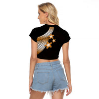 Polynesian Raglan Cropped T Shirt With Plumeria Flower Gold LT6 - Wonder Print Shop