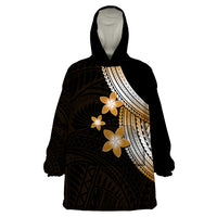 Polynesian Wearable Blanket Hoodie With Plumeria Flower Gold LT6 - Wonder Print Shop