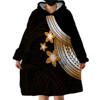 Polynesian Wearable Blanket Hoodie With Plumeria Flower Gold LT6 - Wonder Print Shop