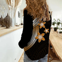 Polynesian Women Casual Shirt With Plumeria Flower Gold LT6 - Wonder Print Shop