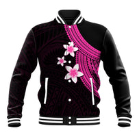 Polynesian Baseball Jacket With Plumeria Flower Pink LT6 - Wonder Print Shop
