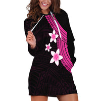 Polynesian Hoodie Dress With Plumeria Flower Pink LT6 - Wonder Print Shop