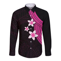 Polynesian Long Sleeve Button Shirt With Plumeria Flower Pink LT6 - Wonder Print Shop