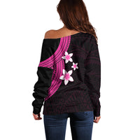 Polynesian Off Shoulder Sweater With Plumeria Flower Pink LT6 - Wonder Print Shop