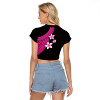 Polynesian Raglan Cropped T Shirt With Plumeria Flower Pink LT6 - Wonder Print Shop