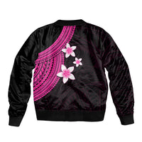 Polynesian Sleeve Zip Bomber Jacket With Plumeria Flower Pink LT6 - Wonder Print Shop