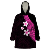 Polynesian Wearable Blanket Hoodie With Plumeria Flower Pink LT6 - Wonder Print Shop