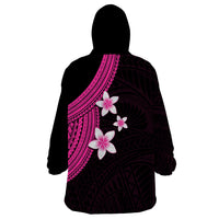 Polynesian Wearable Blanket Hoodie With Plumeria Flower Pink LT6 - Wonder Print Shop