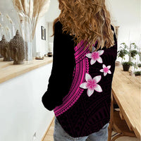 Polynesian Women Casual Shirt With Plumeria Flower Pink LT6 - Wonder Print Shop
