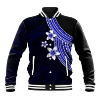 Polynesian Baseball Jacket With Plumeria Flower Blue LT6 - Wonder Print Shop