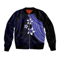Polynesian Bomber Jacket With Plumeria Flower Blue LT6 - Wonder Print Shop