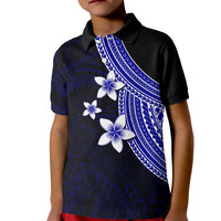 Polynesian Polo Shirt for Kid With Plumeria Flower Blue LT6 - Wonder Print Shop