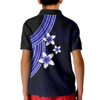 Polynesian Polo Shirt for Kid With Plumeria Flower Blue LT6 - Wonder Print Shop