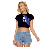 Polynesian Raglan Cropped T Shirt With Plumeria Flower Blue LT6 - Wonder Print Shop