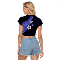 Polynesian Raglan Cropped T Shirt With Plumeria Flower Blue LT6 - Wonder Print Shop