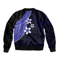 Polynesian Sleeve Zip Bomber Jacket With Plumeria Flower Blue LT6 - Wonder Print Shop