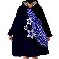 Polynesian Wearable Blanket Hoodie With Plumeria Flower Blue LT6 - Wonder Print Shop