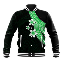 Polynesian Baseball Jacket With Plumeria Flower Green LT6 - Wonder Print Shop