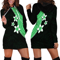 Polynesian Hoodie Dress With Plumeria Flower Green LT6 - Wonder Print Shop