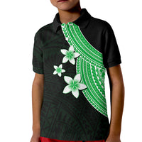 Polynesian Polo Shirt for Kid With Plumeria Flower Green LT6 - Wonder Print Shop
