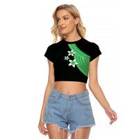 Polynesian Raglan Cropped T Shirt With Plumeria Flower Green LT6 - Wonder Print Shop