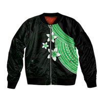 Polynesian Sleeve Zip Bomber Jacket With Plumeria Flower Green LT6 - Wonder Print Shop