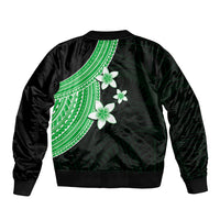 Polynesian Sleeve Zip Bomber Jacket With Plumeria Flower Green LT6 - Wonder Print Shop