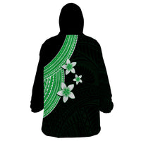 Polynesian Wearable Blanket Hoodie With Plumeria Flower Green LT6 - Wonder Print Shop