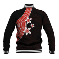 Polynesian Baseball Jacket With Plumeria Flower Red LT6 - Wonder Print Shop