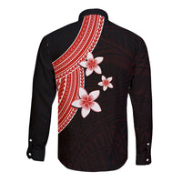 Polynesian Long Sleeve Button Shirt With Plumeria Flower Red LT6 - Wonder Print Shop