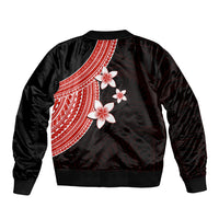 Polynesian Sleeve Zip Bomber Jacket With Plumeria Flower Red LT6 - Wonder Print Shop