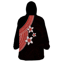 Polynesian Wearable Blanket Hoodie With Plumeria Flower Red LT6 - Wonder Print Shop