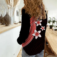 Polynesian Women Casual Shirt With Plumeria Flower Red LT6 - Wonder Print Shop