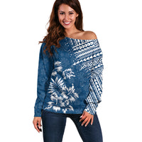 Hawaii Summer Off Shoulder Sweater Mix Polynesian Dark Blue LT6 - Wonder Print Shop