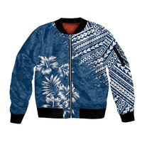 Hawaii Summer Sleeve Zip Bomber Jacket Mix Polynesian Dark Blue LT6 - Wonder Print Shop