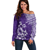Hawaii Summer Off Shoulder Sweater Mix Polynesian Purple LT6 - Wonder Print Shop