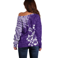 Hawaii Summer Off Shoulder Sweater Mix Polynesian Purple LT6 - Wonder Print Shop