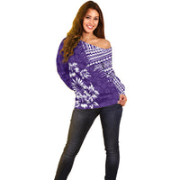 Hawaii Summer Off Shoulder Sweater Mix Polynesian Purple LT6 - Wonder Print Shop