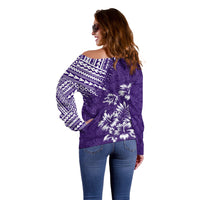 Hawaii Summer Off Shoulder Sweater Mix Polynesian Purple LT6 - Wonder Print Shop