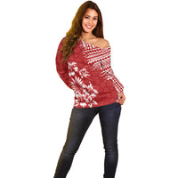 Hawaii Summer Off Shoulder Sweater Mix Polynesian Red LT6 - Wonder Print Shop