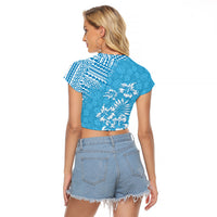 Hawaii Summer Raglan Cropped T Shirt Mix Polynesian Light Blue LT6 - Wonder Print Shop