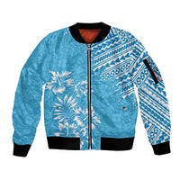 Hawaii Summer Sleeve Zip Bomber Jacket Mix Polynesian Light Blue LT6 - Wonder Print Shop