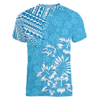 Hawaii Summer Women V Neck T Shirt Mix Polynesian Light Blue LT6 - Wonder Print Shop