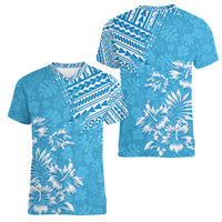 Hawaii Summer Women V Neck T Shirt Mix Polynesian Light Blue LT6 - Wonder Print Shop