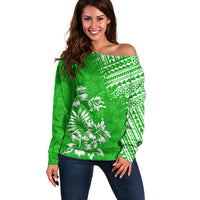 Hawaii Summer Off Shoulder Sweater Mix Polynesian Green LT6 - Wonder Print Shop