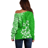 Hawaii Summer Off Shoulder Sweater Mix Polynesian Green LT6 - Wonder Print Shop