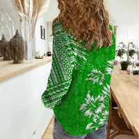 Hawaii Summer Women Casual Shirt Mix Polynesian Green LT6 - Wonder Print Shop