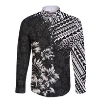 Hawaii Summer Long Sleeve Button Shirt Mix Polynesian Black LT6 - Wonder Print Shop