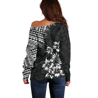 Hawaii Summer Off Shoulder Sweater Mix Polynesian Black LT6 - Wonder Print Shop