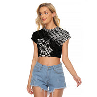 Hawaii Summer Raglan Cropped T Shirt Mix Polynesian Black LT6 - Wonder Print Shop